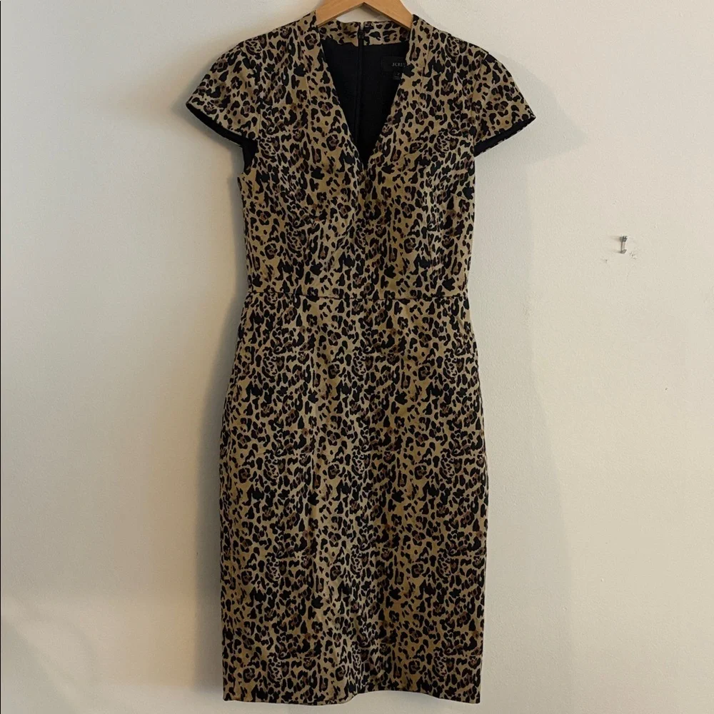 New J. Crew Leopard Sheath Dress Midi Size 2 NWT